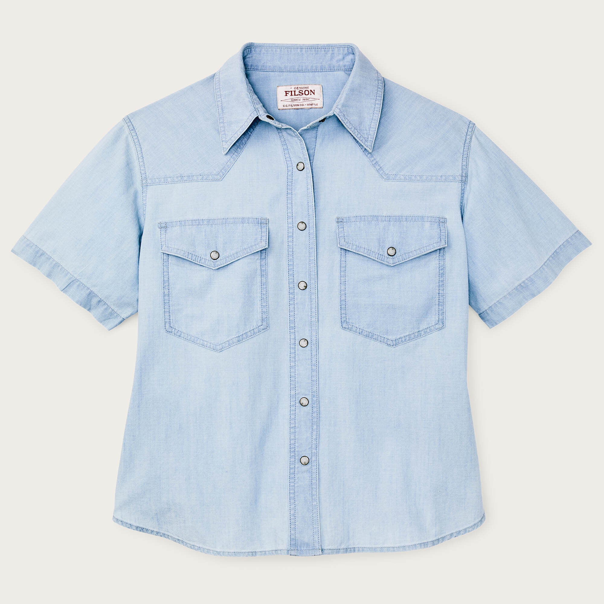 WOMEN'S SHORT SLEEVE CHAMBRAY WESTERN SHIRT
